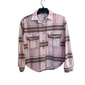 Barbie Pink Plaid Flannel Shacket - Retro 3D Logo - Size Medium